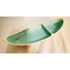 Vintage Taylor Smith & Taylor Boutonniere 2-Part Relish Dish 11" Turquoise White